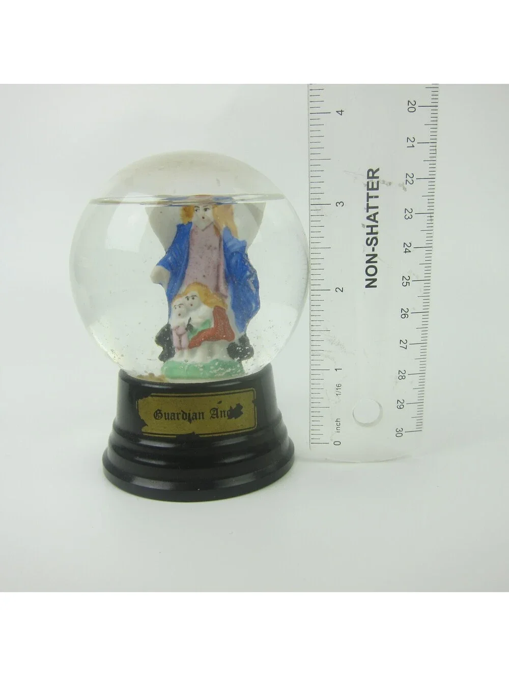 Vintage 1950s Snow Globe Guardian Angel Children Girl Holds Baby Boy 3.5